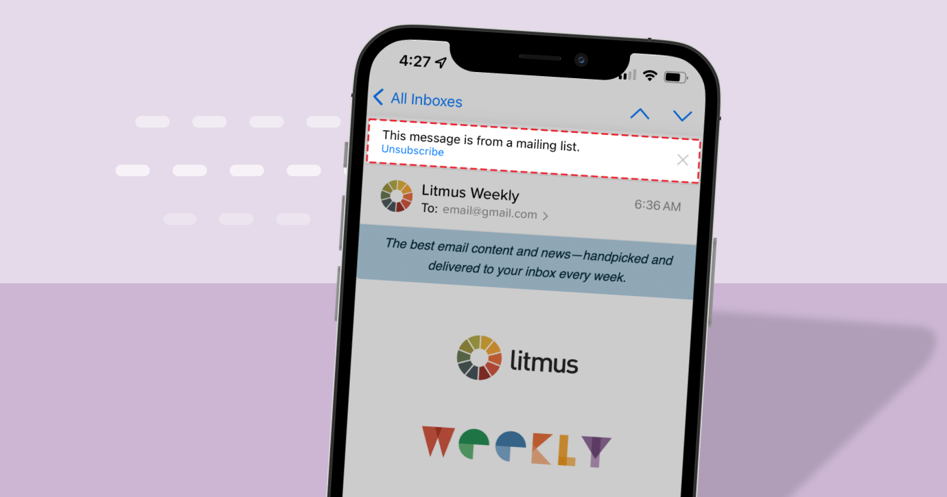 List-unsubscribe in iOS on LItmus Weekly newsletter